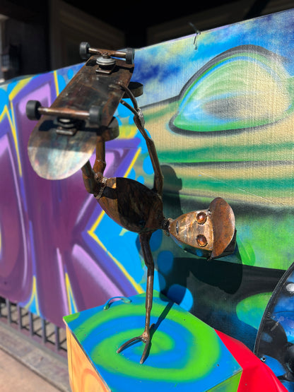 Badass Alien Metal Art Skateboarding Sculpture