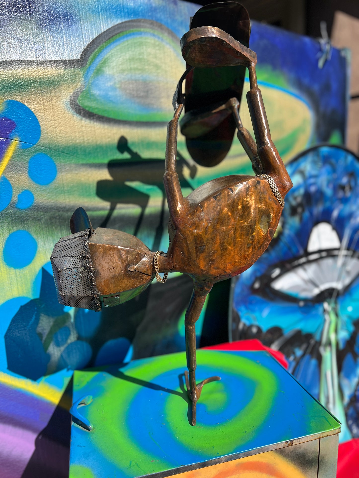 Badass Alien Metal Art Skateboarding Sculpture